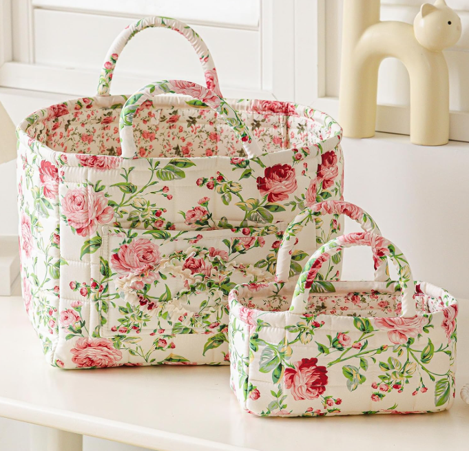 Quilted Fabric Organizer Basket for Storage
