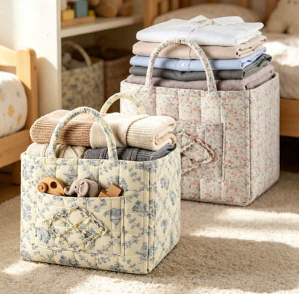 Quilted Fabric Storage Basket for Home Use