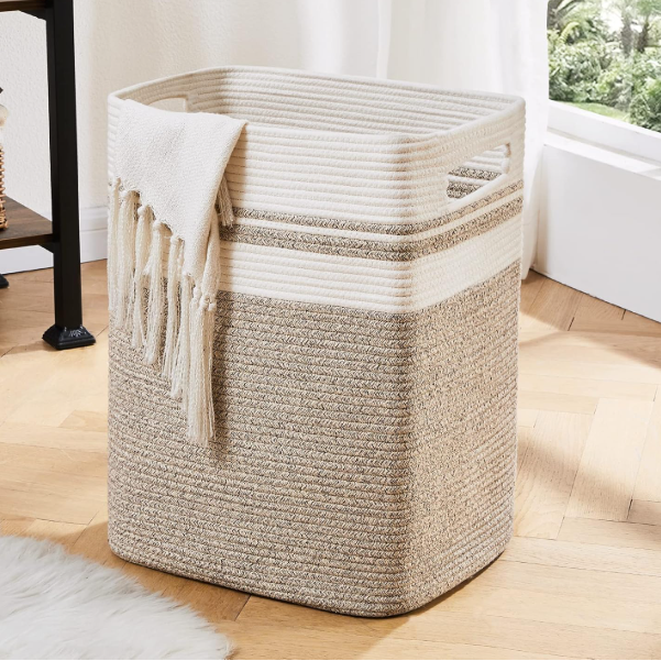 Tall Cotton Storage Basket with Handles