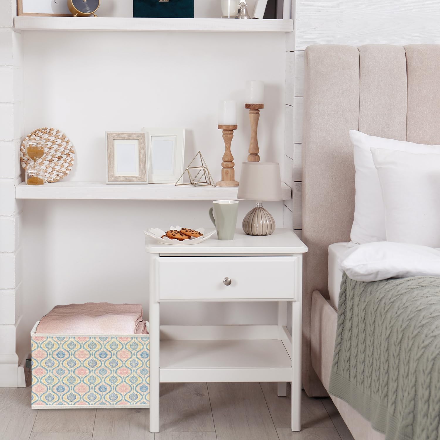 Decorative Floral Storage Basket with Handles