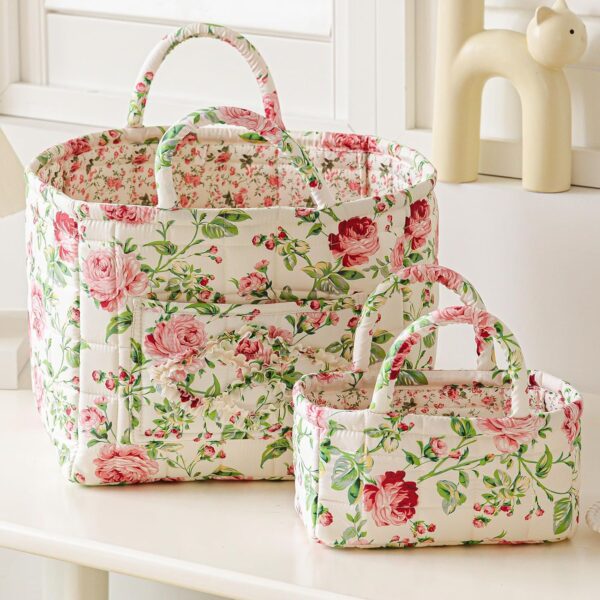 Quilted Fabric Organizer Basket for Storage