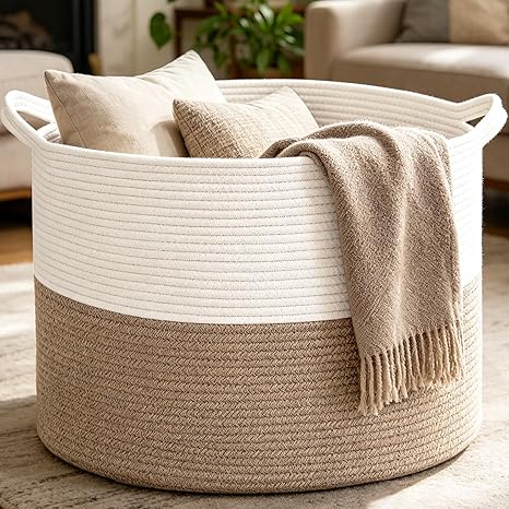 Woven Blanket Storage Basket with Handles